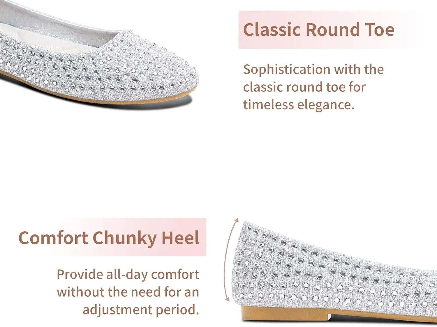 Women Rhinestone Ballet Flats Round Toe Sparkly Elegant Ballerina Flats Comfortable Light Weight Business Shoes Fashion Dress Wedding Shoes