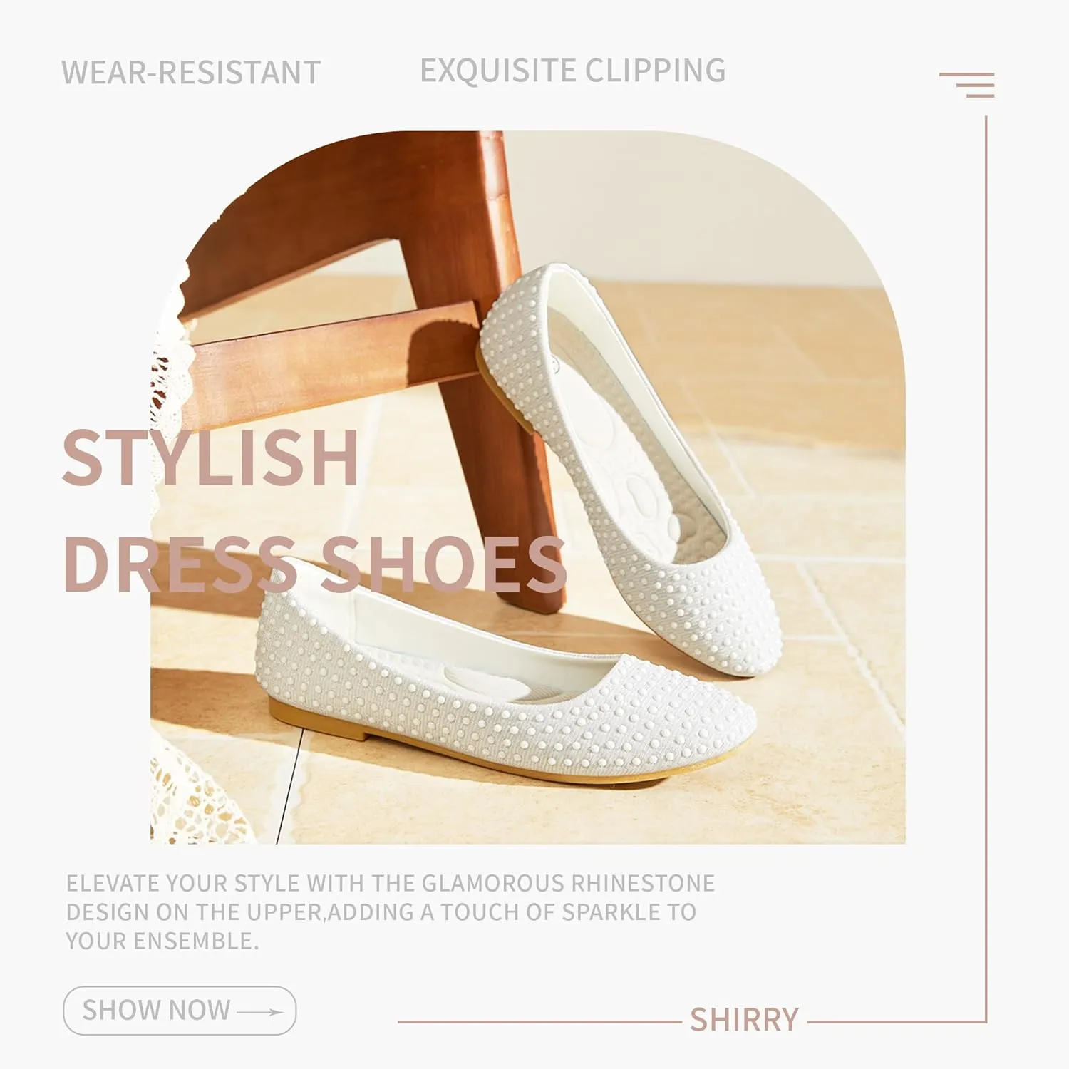 Women Rhinestone Ballet Flats Round Toe Sparkly Elegant Ballerina Flats Comfortable Light Weight Business Shoes Fashion Dress Wedding Shoes