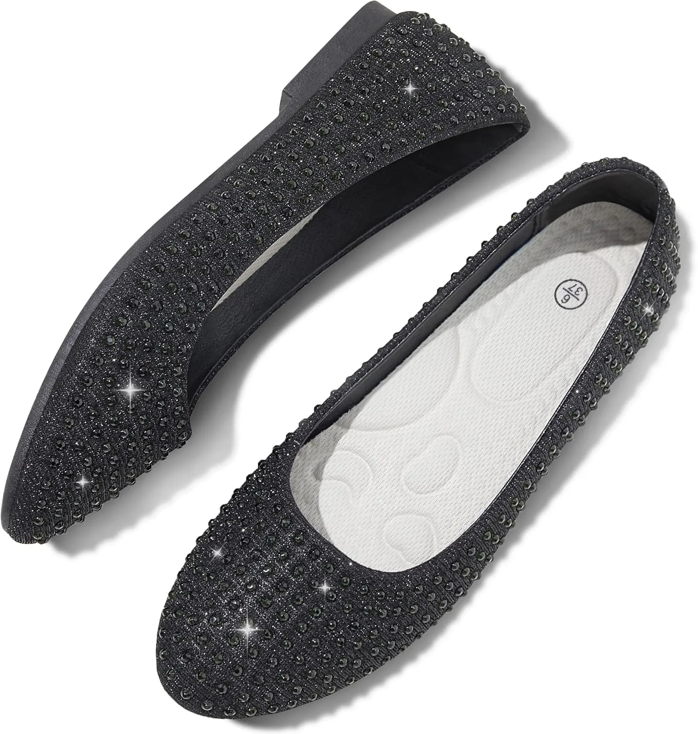 Women Rhinestone Ballet Flats Round Toe Sparkly Elegant Ballerina Flats Comfortable Light Weight Business Shoes Fashion Dress Wedding Shoes