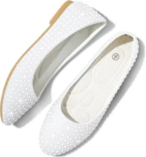 Women Rhinestone Ballet Flats Round Toe Sparkly Elegant Ballerina Flats Comfortable Light Weight Business Shoes Fashion Dress Wedding Shoes
