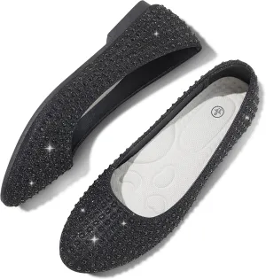 Women Rhinestone Ballet Flats Round Toe Sparkly Elegant Ballerina Flats Comfortable Light Weight Business Shoes Fashion Dress Wedding Shoes
