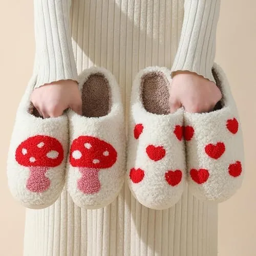 Women Slippers Cute House Slippers Strawberry Slippers Comfy Soft Bedroom Shoes Warm Fuzzy Slip-On Slippers Indoor Non-slip Plush Bedroom Slippers, E-24TX001