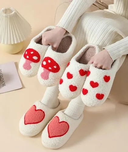Women Slippers Cute House Slippers Strawberry Slippers Comfy Soft Bedroom Shoes Warm Fuzzy Slip-On Slippers Indoor Non-slip Plush Bedroom Slippers, E-24TX001