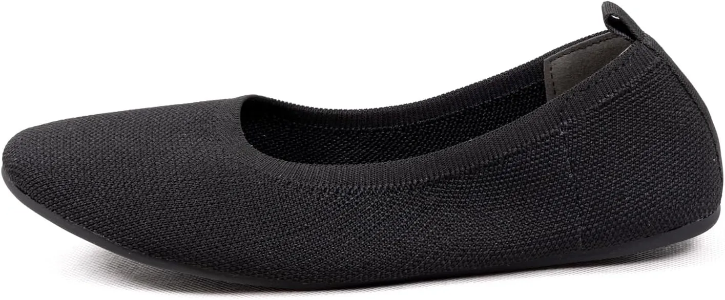 Women’s Ballet Flat Shoes Knit Shoes Round Toe Slip On Ballerina Walking Flats Shoes Black Leopard Comfortable Shoes