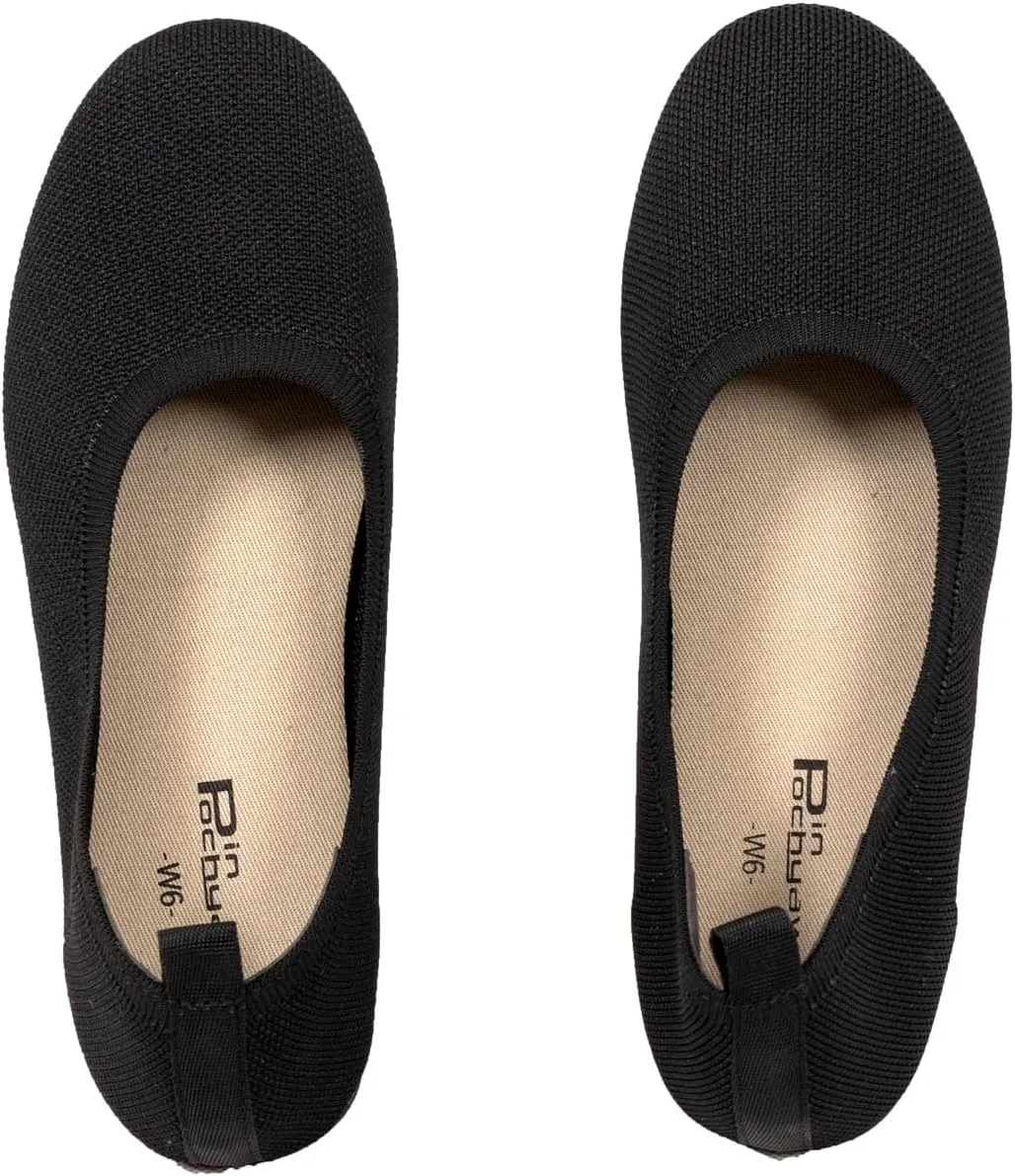 Women’s Ballet Flat Shoes Knit Shoes Round Toe Slip On Ballerina Walking Flats Shoes Black Leopard Comfortable Shoes