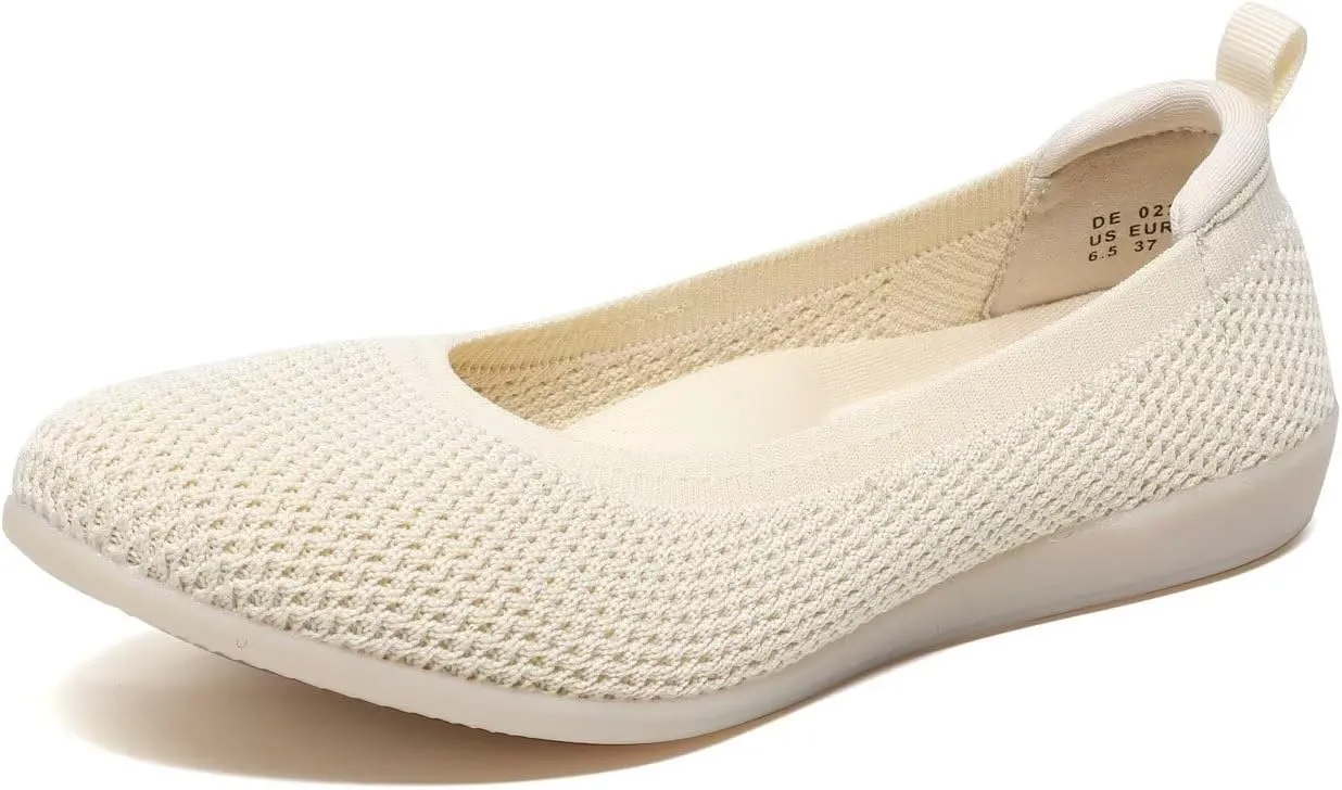Women's Ballet Flats Knit Dress Shoes Soft Work Comfort Ballerina Slip-on Walking Shoes with Arch Support