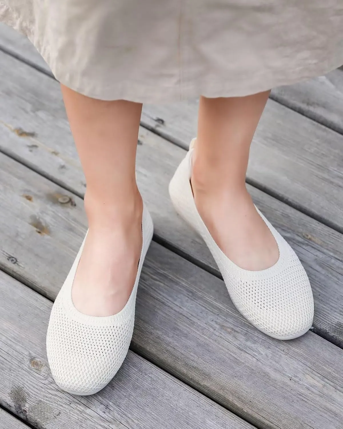 Women's Ballet Flats Knit Dress Shoes Soft Work Comfort Ballerina Slip-on Walking Shoes with Arch Support