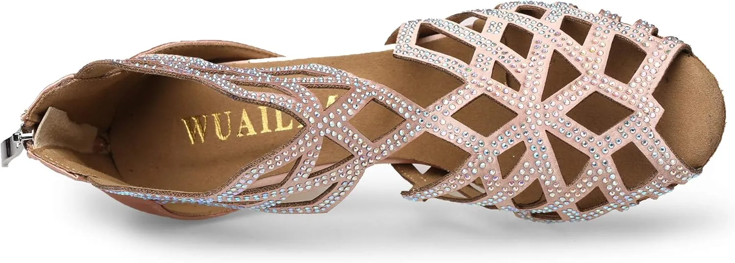Women's Ballroom Rhinestone Dance Shoes, Latin Salsa Bachata Practice Performance Dancer Shoes