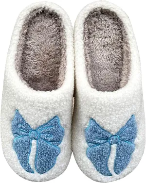 Women's Bow Tie Slippers Bedroom Warm Plush Soft Comfy House Shoes