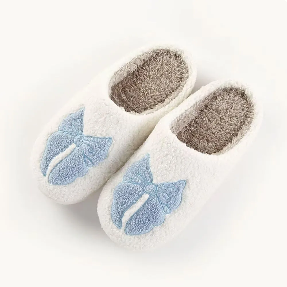 Women's Bow Tie Slippers Bedroom Warm Plush Soft Comfy House Shoes