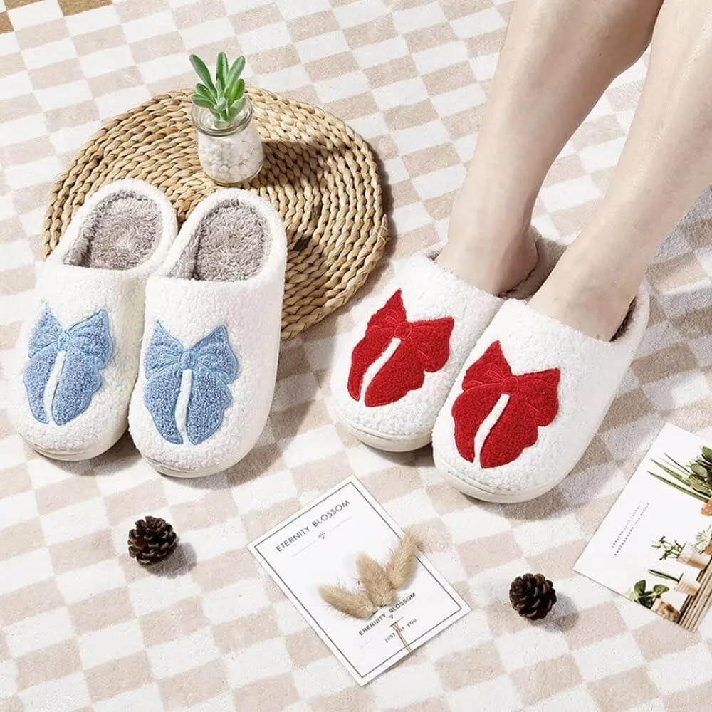 Women's Bow Tie Slippers Bedroom Warm Plush Soft Comfy House Shoes