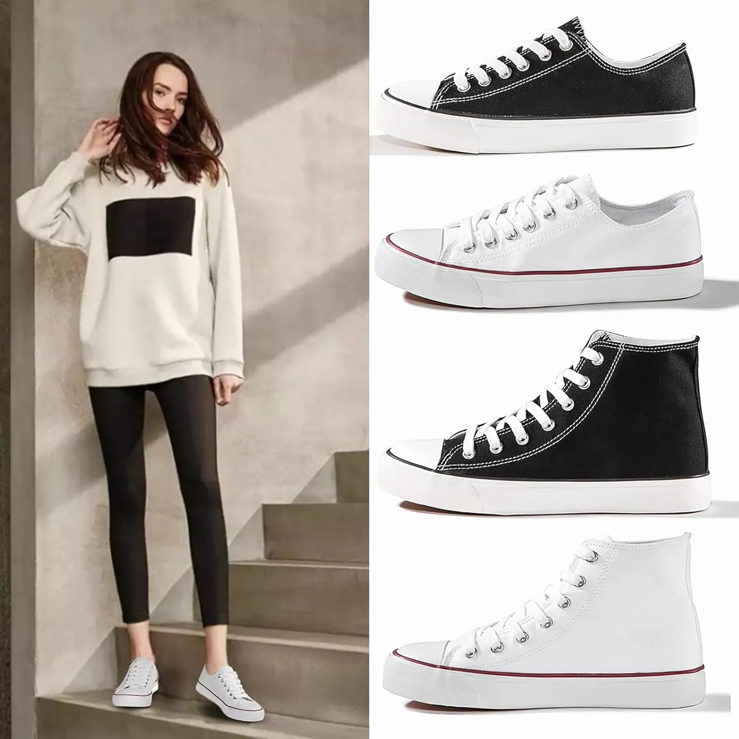Womens Canvas Sneakers High Top Lace ups Casual Walking Shoes