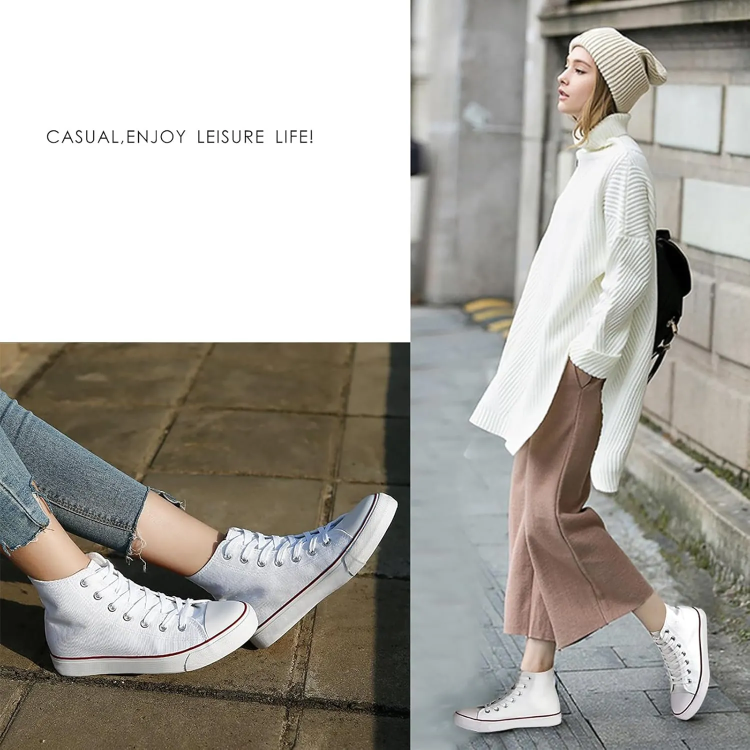 Womens Canvas Sneakers High Top Lace ups Casual Walking Shoes