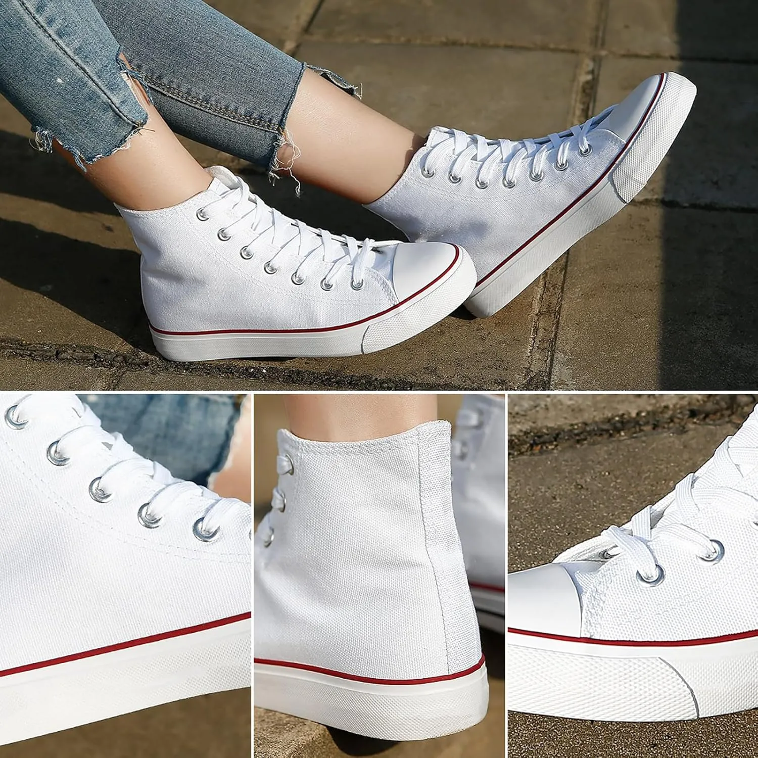 Womens Canvas Sneakers High Top Lace ups Casual Walking Shoes