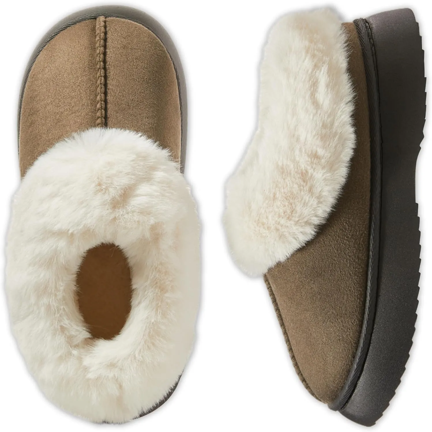 Women's Closed-back Slippers Comfy Outdoor Indoor House Shoes with Fuzzy Collar