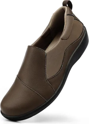 Women's Comfort Leather Loafers Cute Casual Slip On Lightweight Walking Flats Everyday Work Shoes