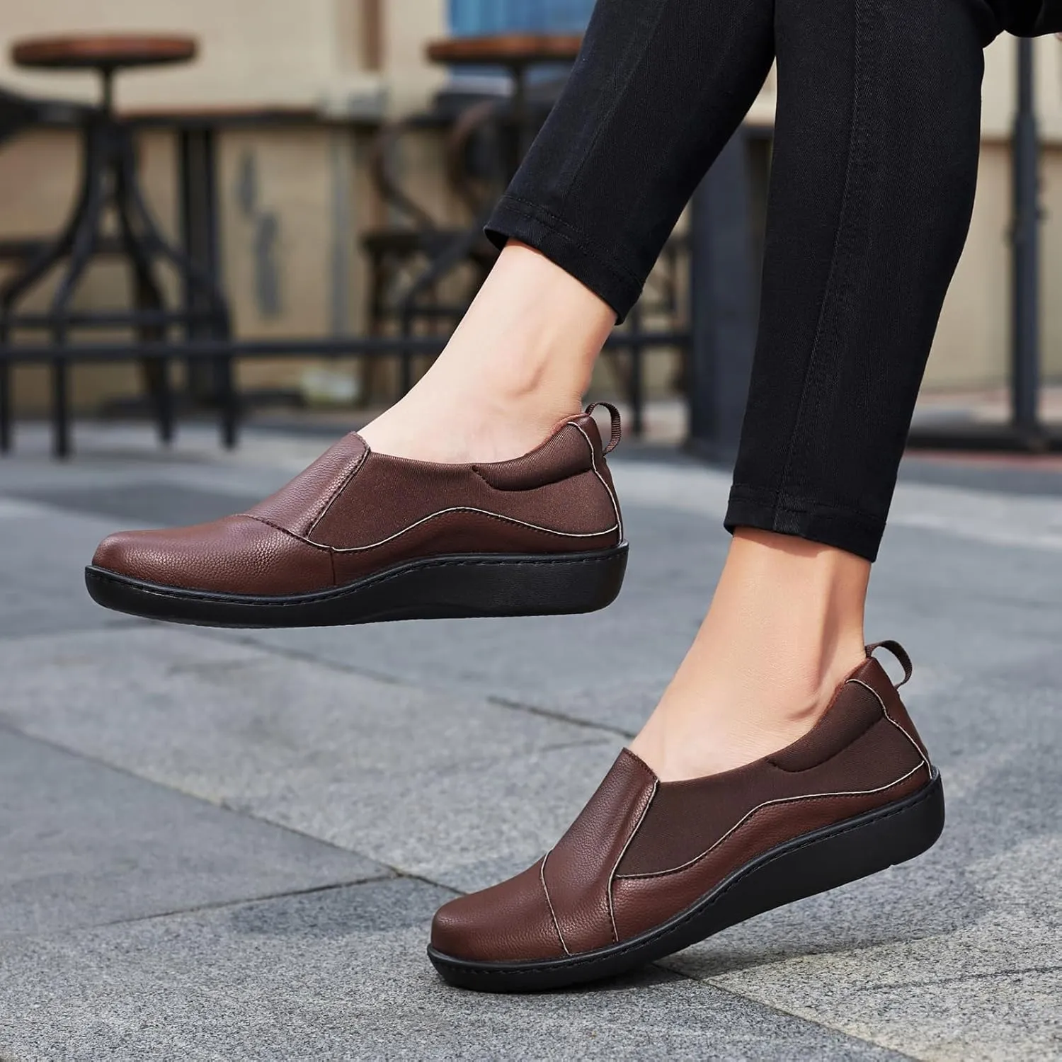 Women's Comfort Leather Loafers Cute Casual Slip On Lightweight Walking Flats Everyday Work Shoes