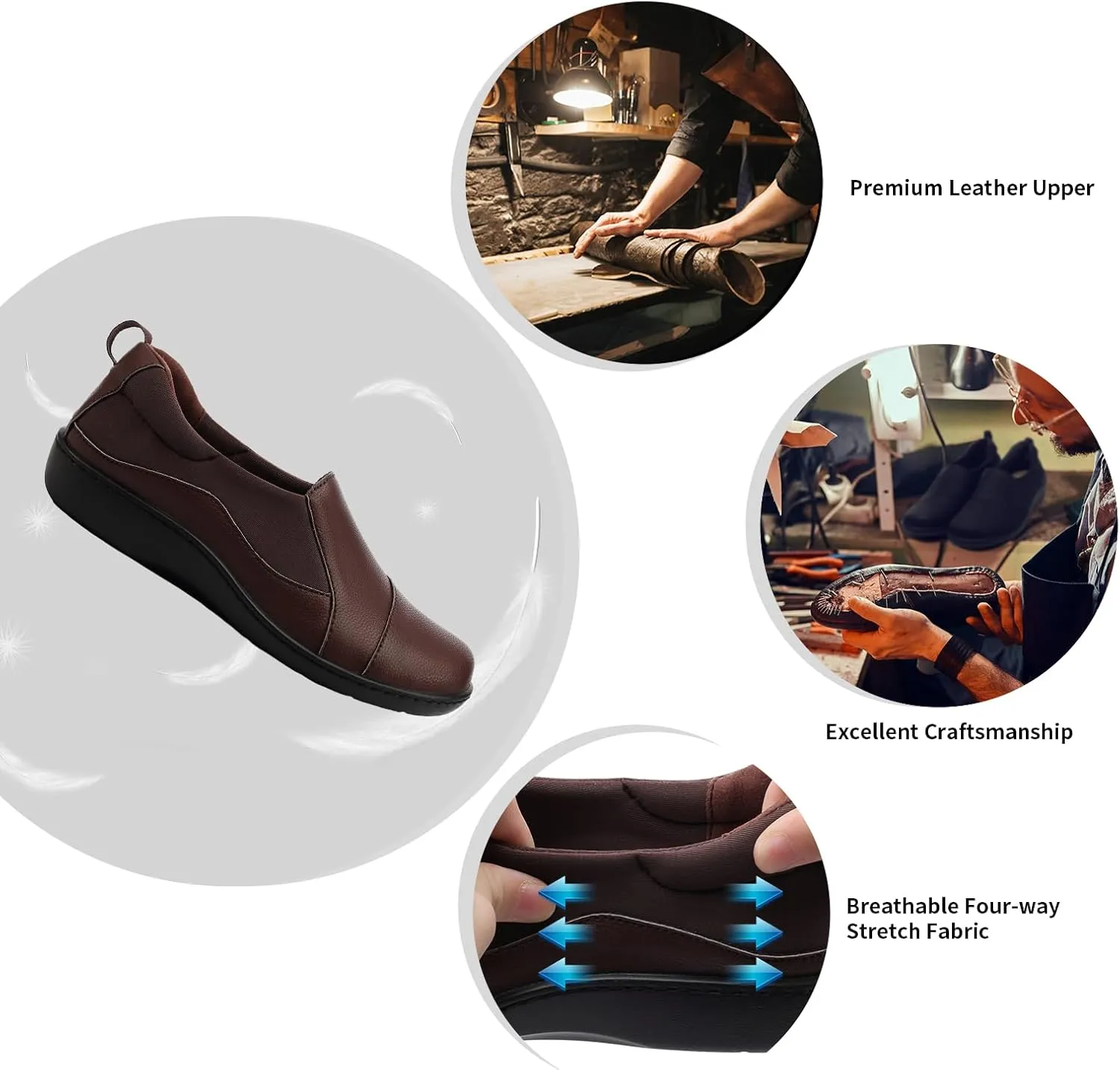 Women's Comfort Leather Loafers Cute Casual Slip On Lightweight Walking Flats Everyday Work Shoes