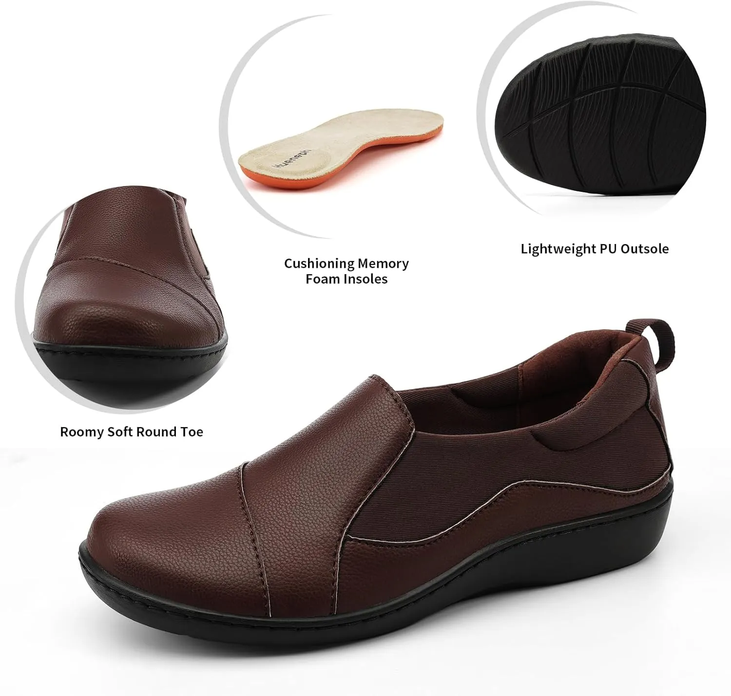 Women's Comfort Leather Loafers Cute Casual Slip On Lightweight Walking Flats Everyday Work Shoes