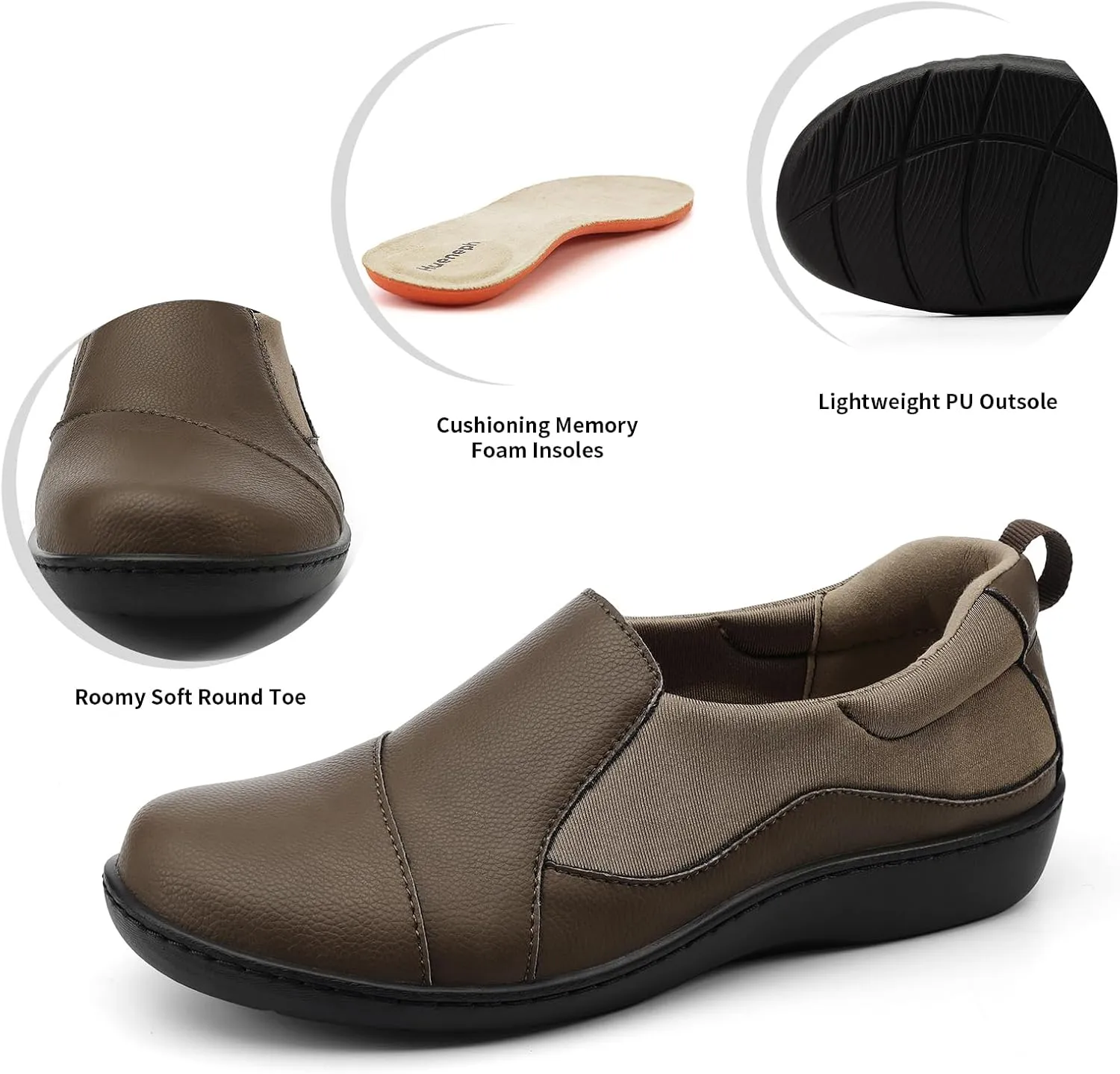 Women's Comfort Leather Loafers Cute Casual Slip On Lightweight Walking Flats Everyday Work Shoes