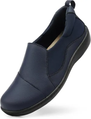 Women's Comfort Leather Loafers Cute Casual Slip On Lightweight Walking Flats Everyday Work Shoes