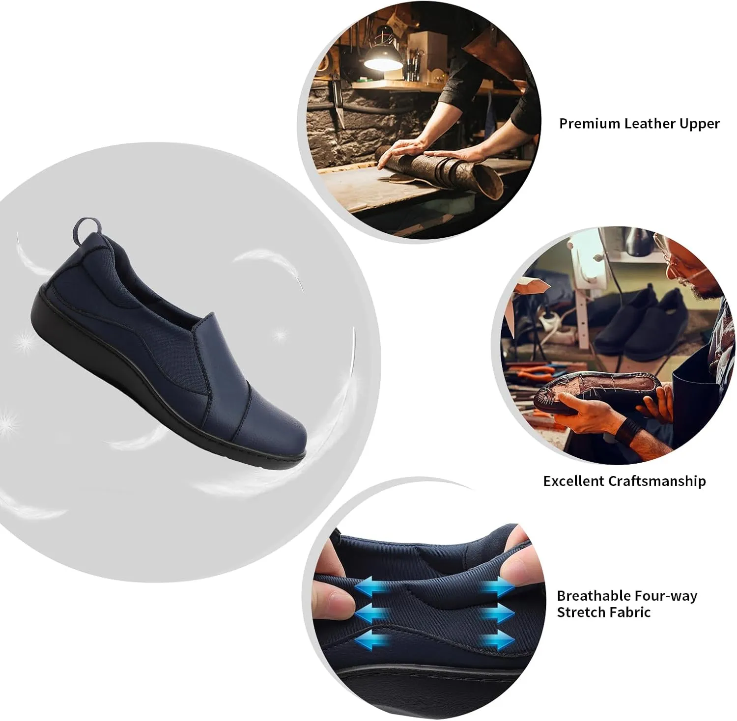 Women's Comfort Leather Loafers Cute Casual Slip On Lightweight Walking Flats Everyday Work Shoes