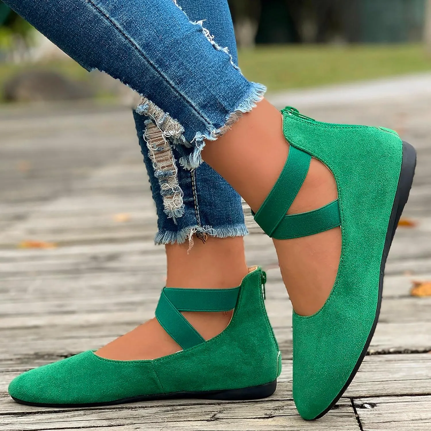 Women's Comfortable Fashion Elastic Ankle Straps Flats Shoes, Flat Shoes Dressy Ballet Flats with Stretch Ankle Straps Square Toe Slip on Walking Shoes Yoga Flat Shoes Slip On Loafers