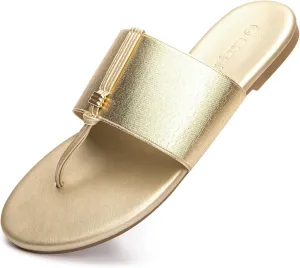 Women's Elastic T-Strap Sandals - Comfortable Slip-On Summer Flats, Stretchy Slide Sandals for Walking, Beach, and Casual Wear