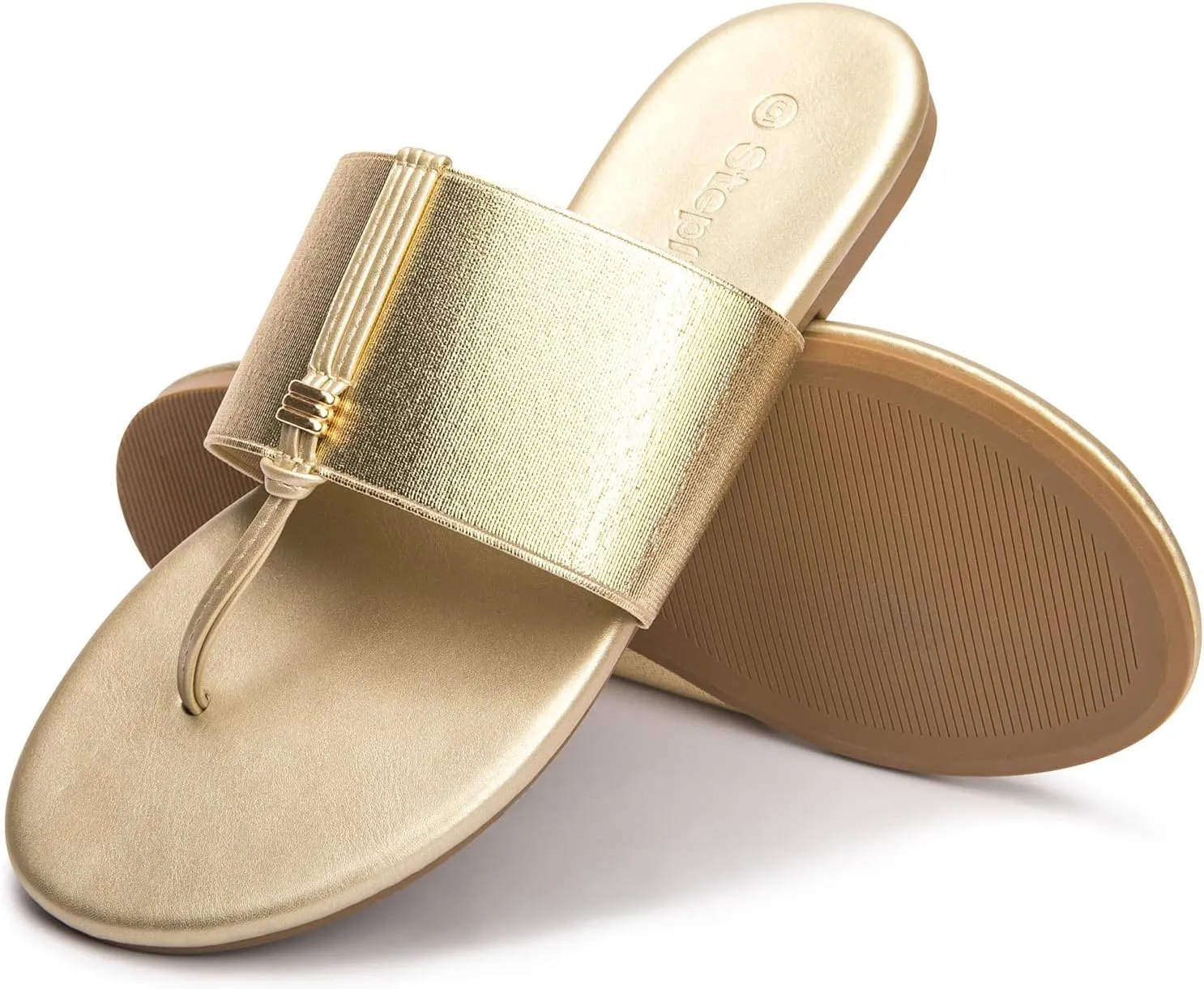 Women's Elastic T-Strap Sandals - Comfortable Slip-On Summer Flats, Stretchy Slide Sandals for Walking, Beach, and Casual Wear