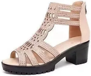 Women's Fashion Tall Thick Heel Design Block Chunky Heels Sandals Square Open Toe Ankle Strap Party Dress Pump Shoes Strappy Buckle Heeled Sandal