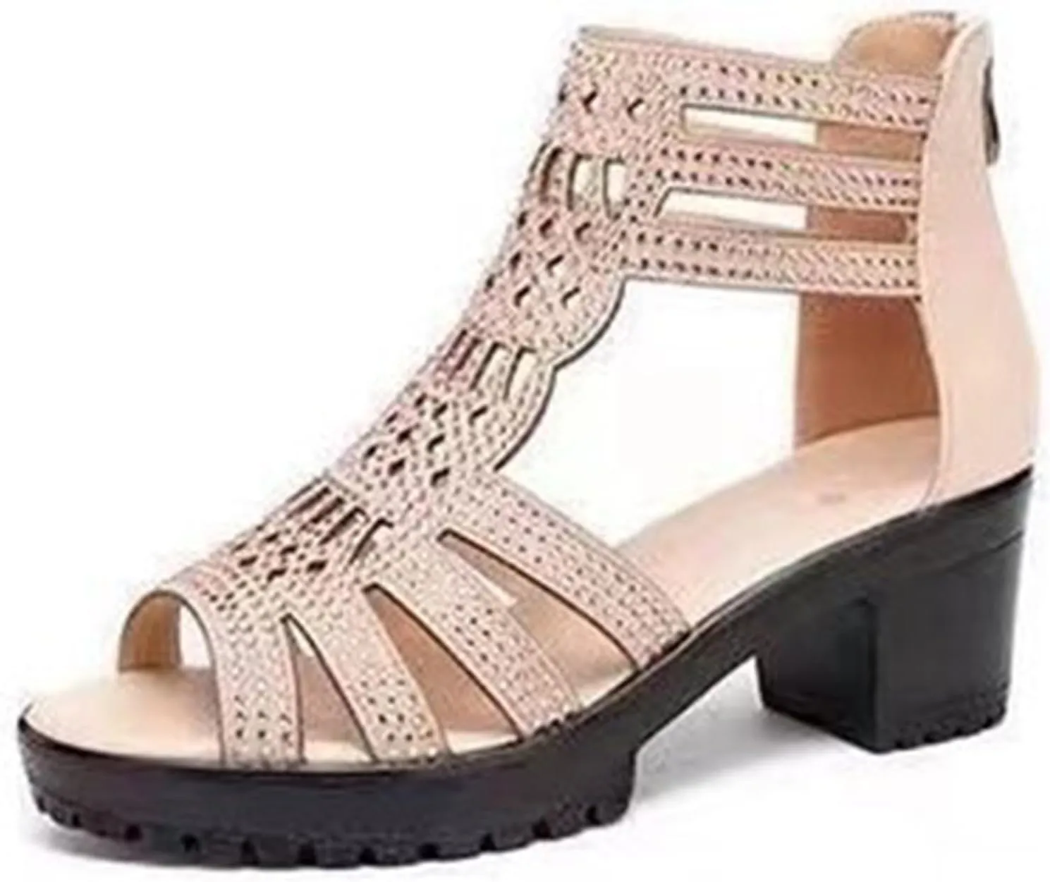 Women's Fashion Tall Thick Heel Design Block Chunky Heels Sandals Square Open Toe Ankle Strap Party Dress Pump Shoes Strappy Buckle Heeled Sandal