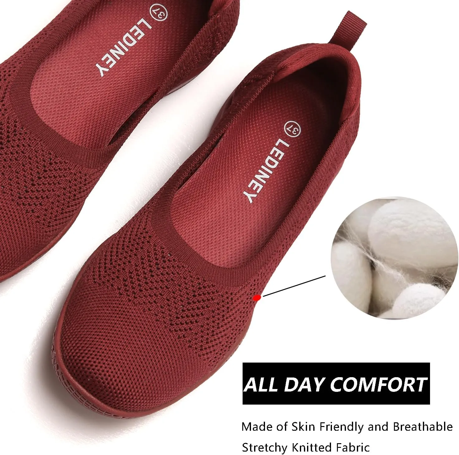 Women's Flats Slip On Go Walk Shoes for Women Comfortable Walking Sneakers Knit Low Wedge Dressy Ballet Shoes Zapatos para Mujer