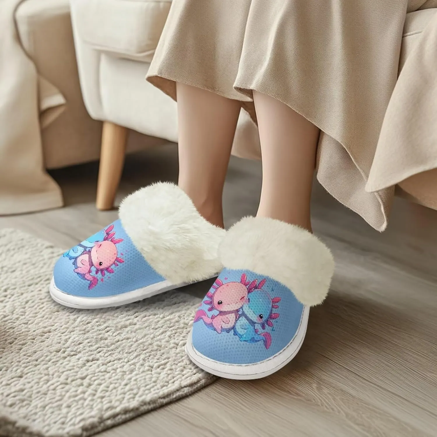 Womens Fuzzy Slippers with Warm Faux Fur Collar Bootie Slippers Comfortable Anti-Slip House Slippers Plush Lined Slide Sandal for All Seasons Shoes Winter House Shoes