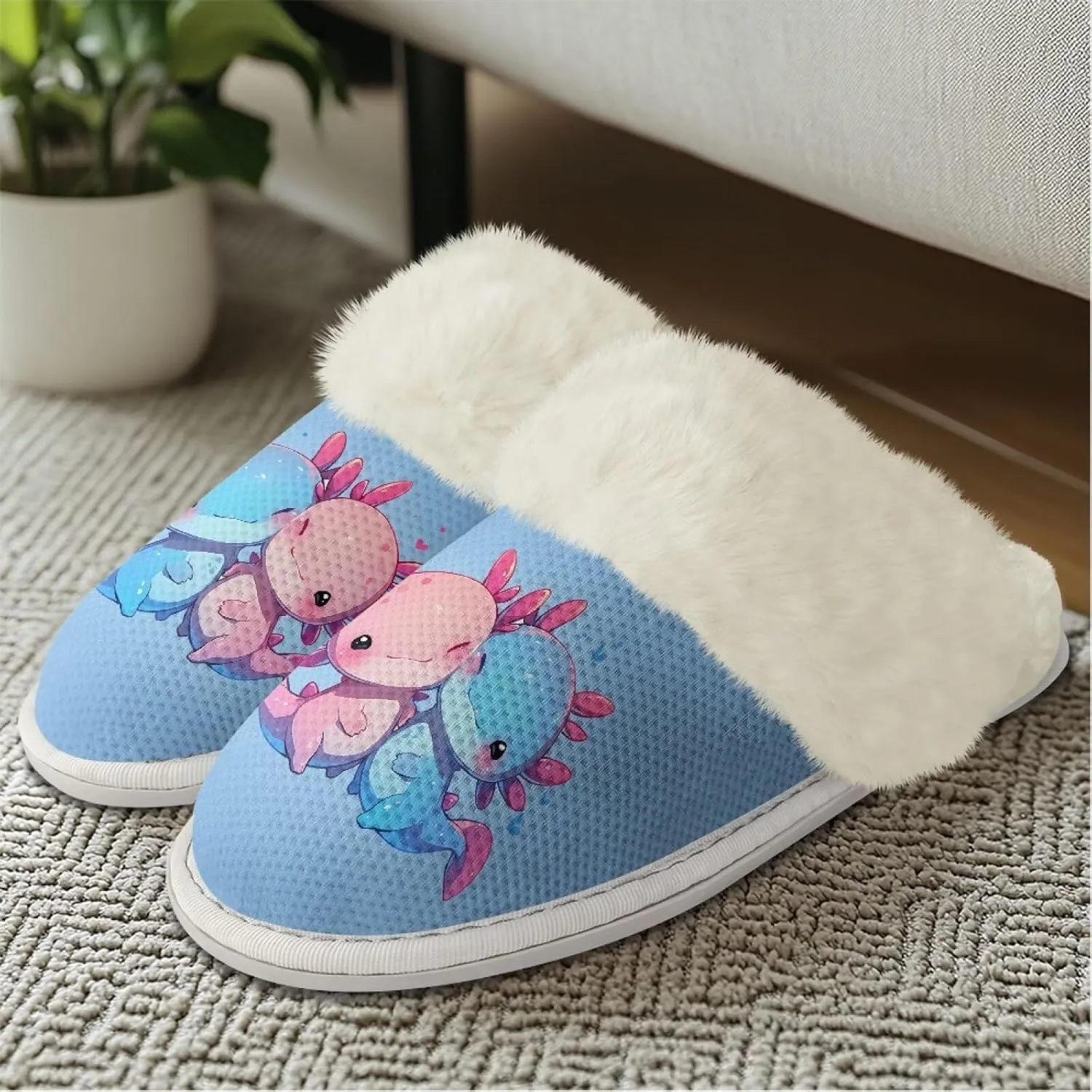Womens Fuzzy Slippers with Warm Faux Fur Collar Bootie Slippers Comfortable Anti-Slip House Slippers Plush Lined Slide Sandal for All Seasons Shoes Winter House Shoes