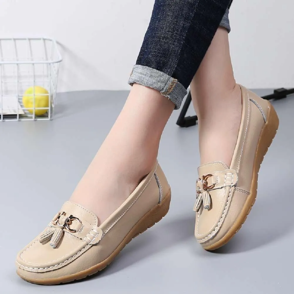 Women's Genuine Leather Platform Loafers Classic Casual Comfort Slip-On Shoes Soft Sole Dress Shoes