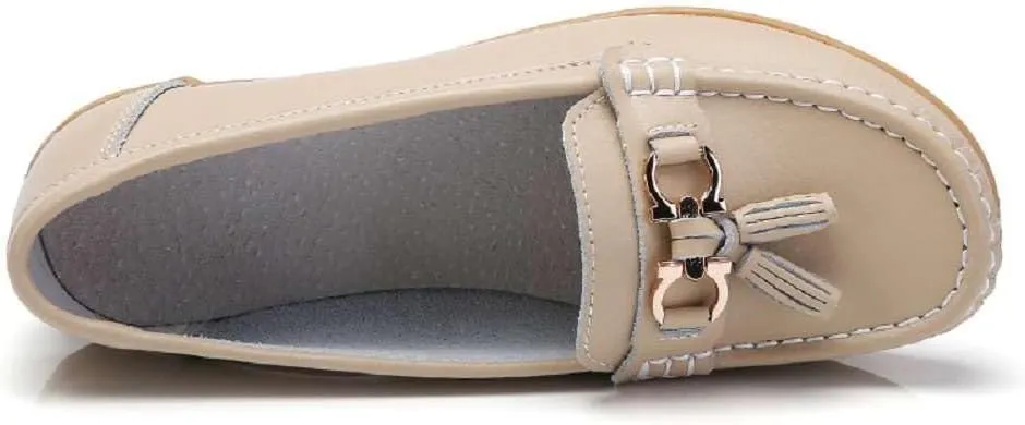 Women's Genuine Leather Platform Loafers Classic Casual Comfort Slip-On Shoes Soft Sole Dress Shoes