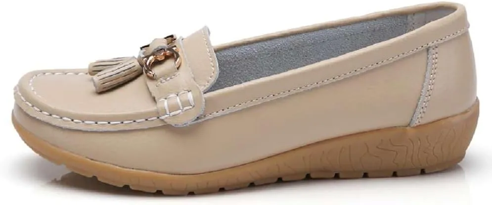 Women's Genuine Leather Platform Loafers Classic Casual Comfort Slip-On Shoes Soft Sole Dress Shoes