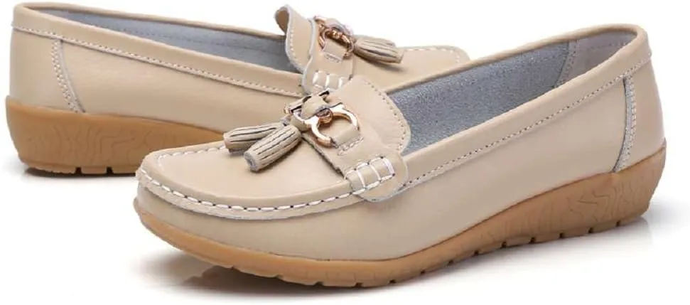 Women's Genuine Leather Platform Loafers Classic Casual Comfort Slip-On Shoes Soft Sole Dress Shoes