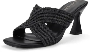 Women’s Heeled Sandals Slip On Chunky Square Toe Mule Sandals Open Toe Slide Casual Summer Dressy Sandals