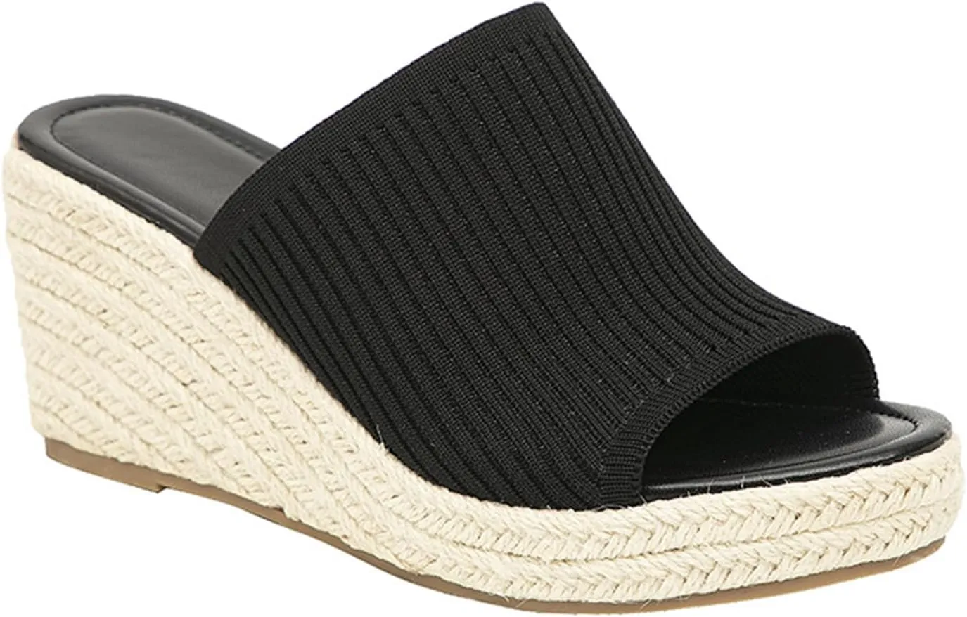 Womens Knit Wedge Platform Sandals Classic Fish Mouth Open Toe Slip On Slide Sandals Summer Soft Cute Beach Anti-Slip Slippers