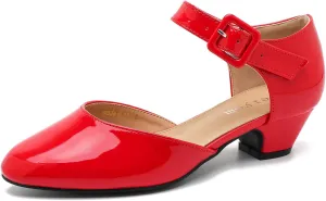 Women's Low Block Heels Ankle Buckle Strap Closed Toe Comfortable Chunky Heel Dress Work Pumps
