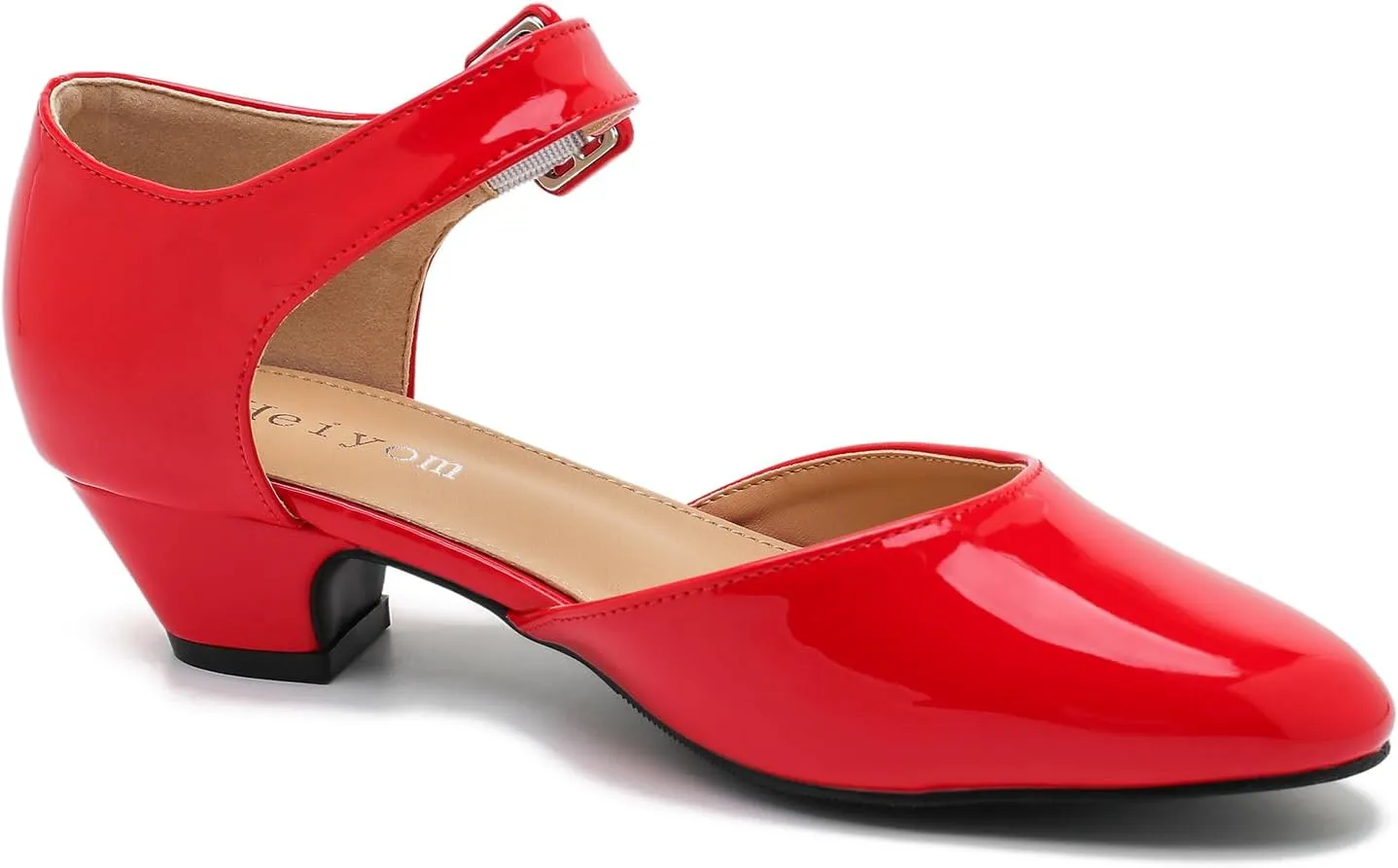 Women's Low Block Heels Ankle Buckle Strap Closed Toe Comfortable Chunky Heel Dress Work Pumps