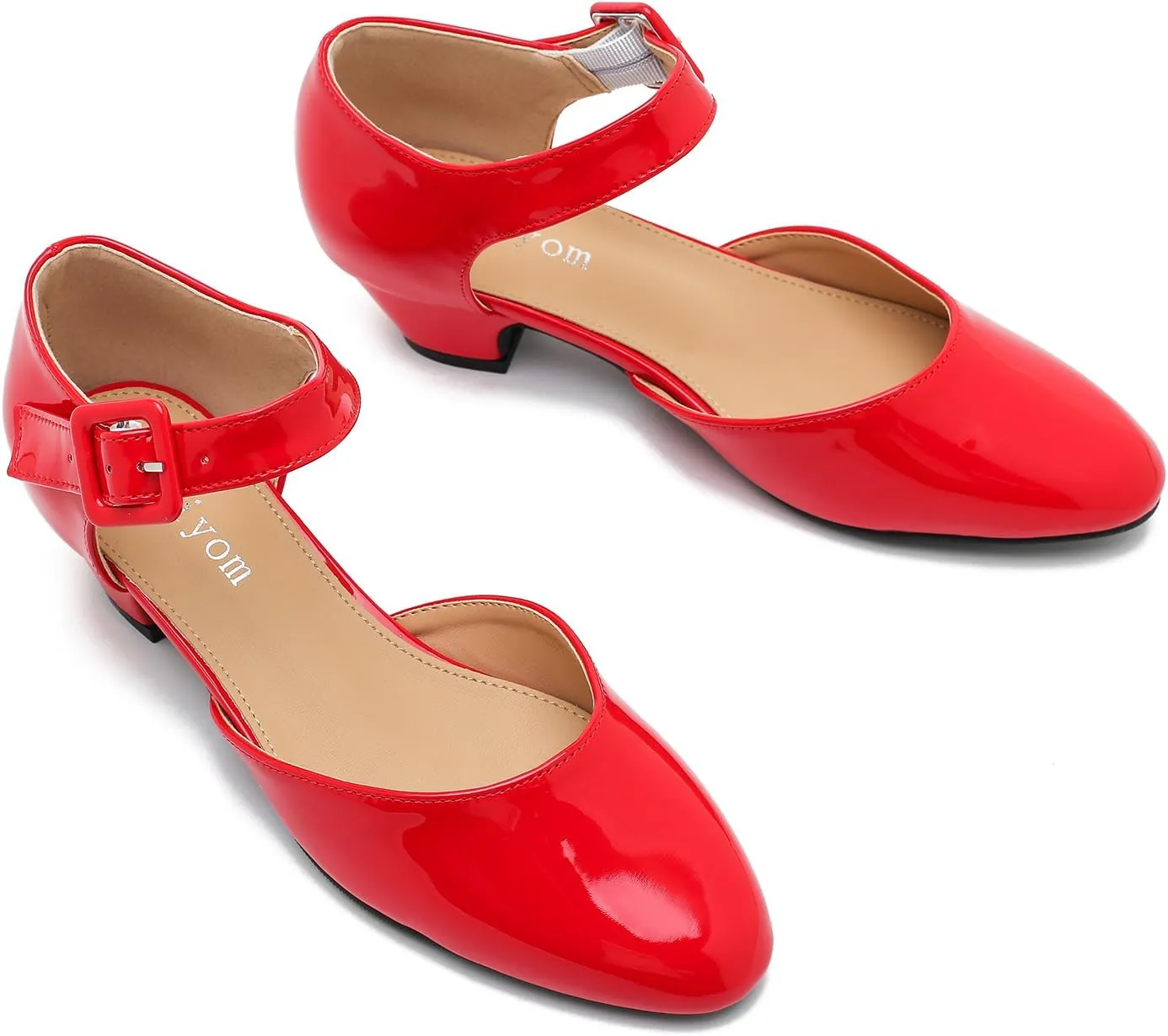 Women's Low Block Heels Ankle Buckle Strap Closed Toe Comfortable Chunky Heel Dress Work Pumps