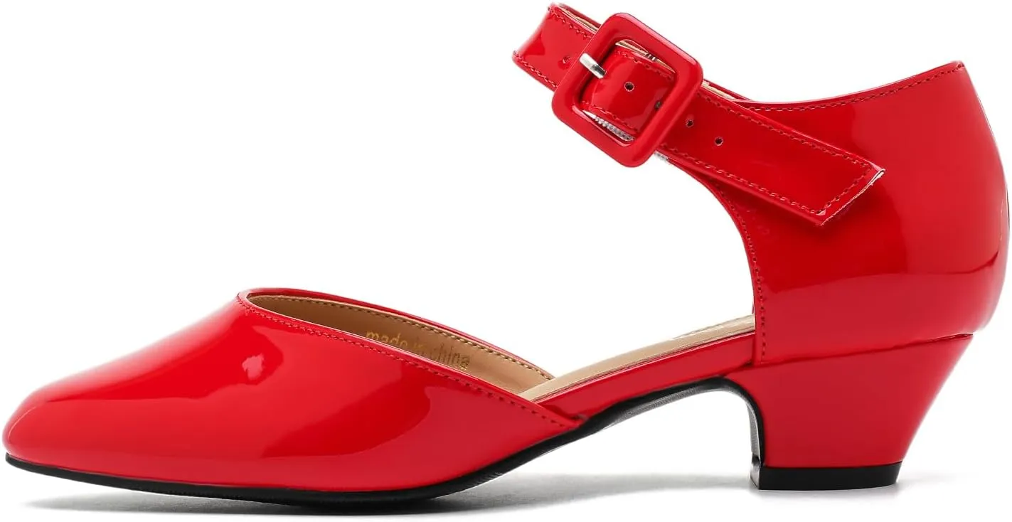 Women's Low Block Heels Ankle Buckle Strap Closed Toe Comfortable Chunky Heel Dress Work Pumps