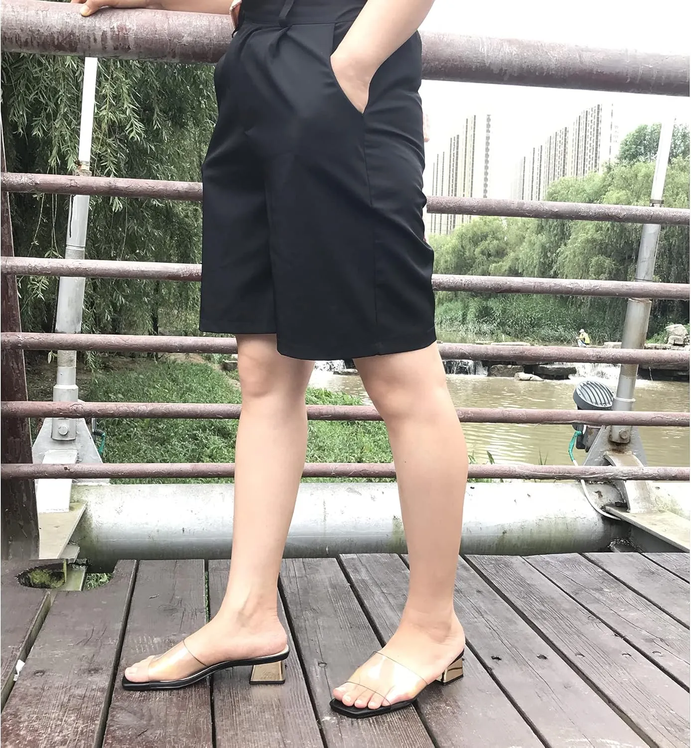 Women's Low Heel Clear Mule Sandal Square Toe Transparent Dress Sandal