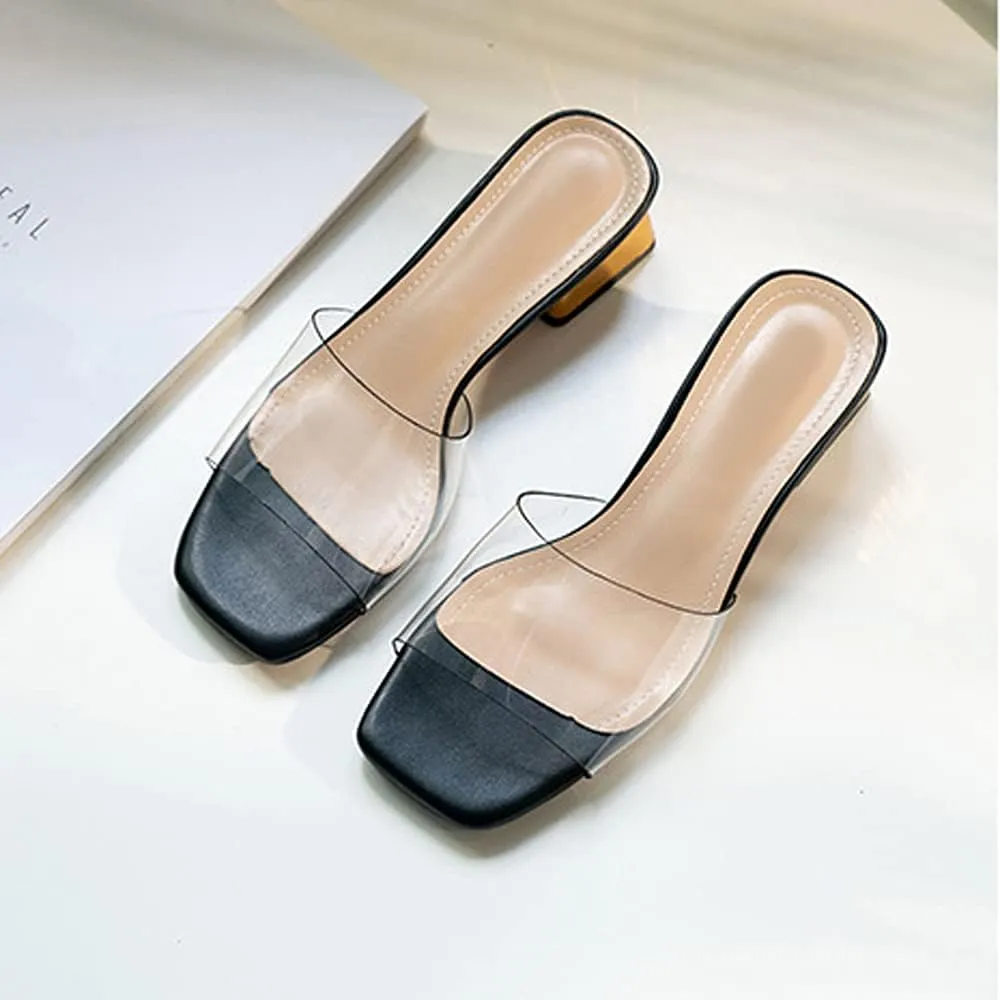 Women's Low Heel Clear Mule Sandal Square Toe Transparent Dress Sandal