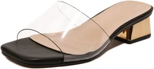 Women's Low Heel Clear Mule Sandal Square Toe Transparent Dress Sandal