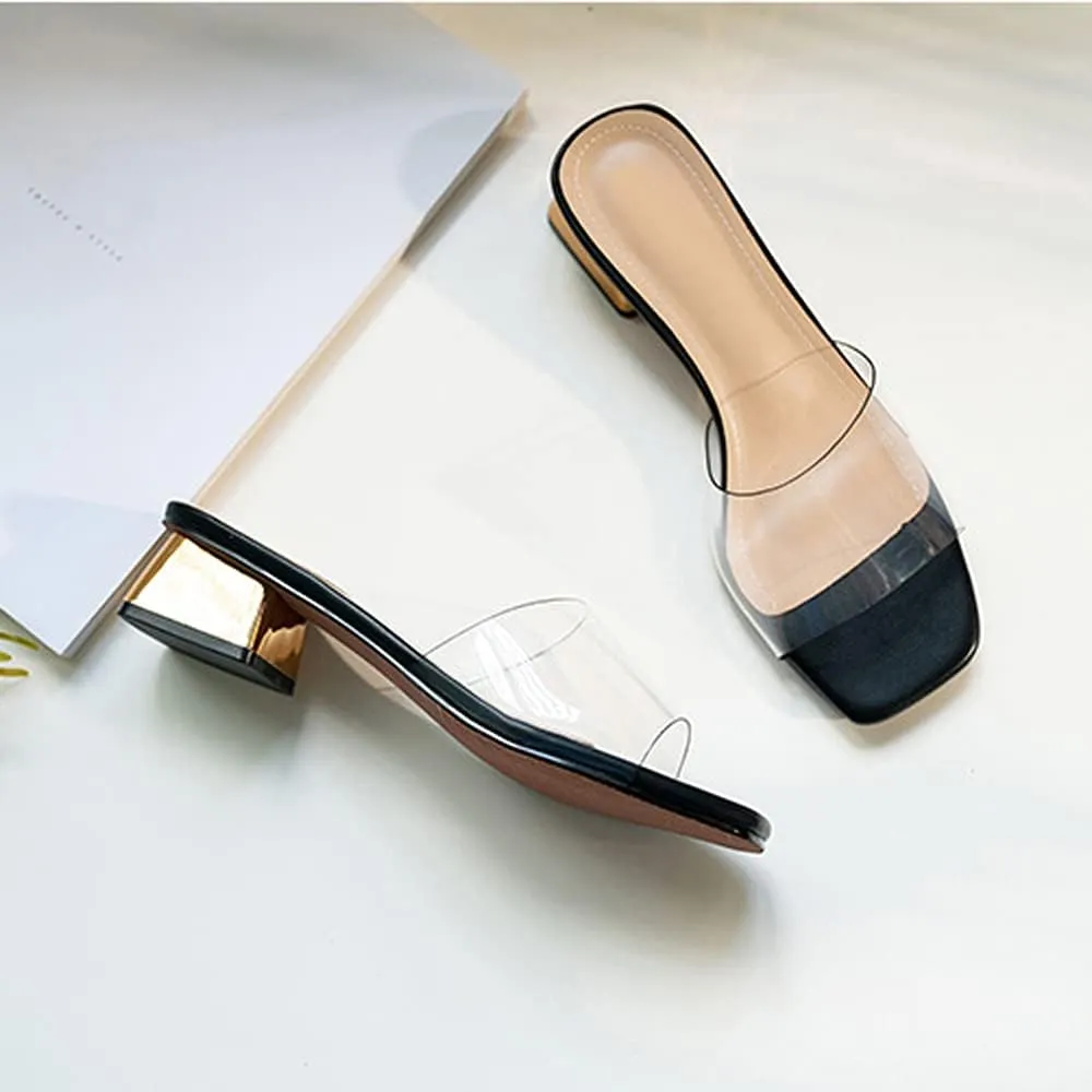 Women's Low Heel Clear Mule Sandal Square Toe Transparent Dress Sandal