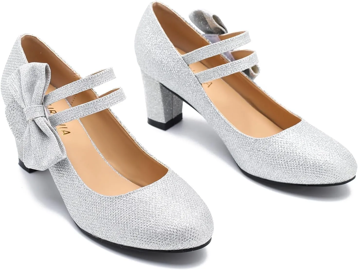 Women's Mary Jane Heels with Bow Low Heels Closed Chunky Block Double Ankle Strap Pumps Wedding Office Work Dress Shoes
