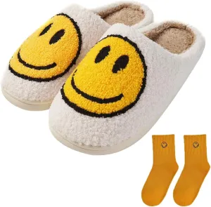 Women's Men's Retro Face Slippers Comfy Warm Plush Slip-On House Slipper for Winter Indoor Soft Cushion Non-slip Fluffy Slides Slippers